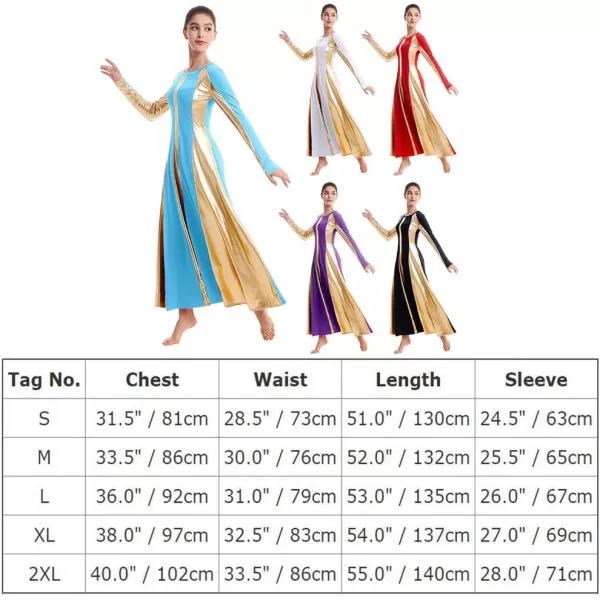 OwlFay Metallic Praise Dance Dress for Women Color Block Liturgical Full Length Swing Gown Ruffle Tunic Circle Skirt CostumeBlue 2