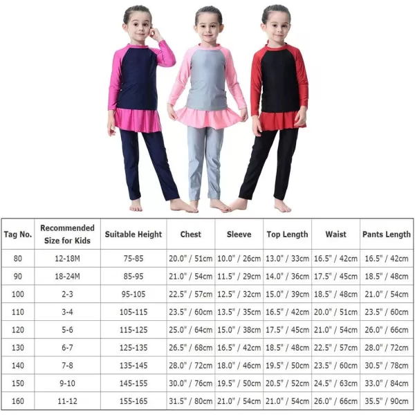 OwlFay Mu Swimsuit For Girls Kid Modest Full Cover Hijab Burkini Islamic Top Pants Cap Costume 3Pcs SetGray  Pink