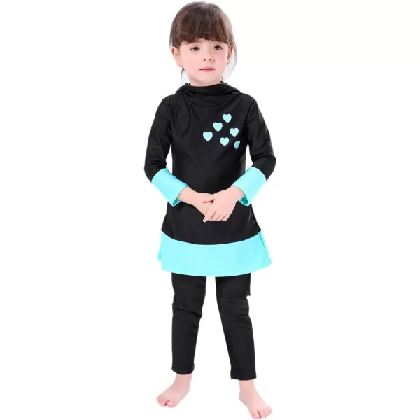 OwlFay Mu Swimsuits For Girls Kids Islamic Burkini Full Cover Hijab Top Pants Swim Costume Bathing SuitBlack