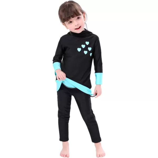 OwlFay Mu Swimsuits For Girls Kids Islamic Burkini Full Cover Hijab Top Pants Swim Costume Bathing SuitBlack