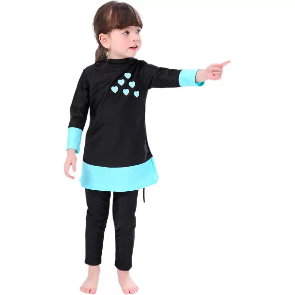 OwlFay Mu Swimsuits For Girls Kids Islamic Burkini Full Cover Hijab Top Pants Swim Costume Bathing SuitBlack