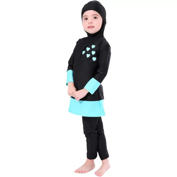 OwlFay Mu Swimsuits For Girls Kids Islamic Burkini Full Cover Hijab Top Pants Swim Costume Bathing SuitBlack