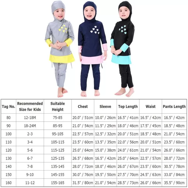 OwlFay Mu Swimsuits For Girls Kids Islamic Burkini Full Cover Hijab Top Pants Swim Costume Bathing SuitBlack