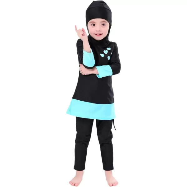 OwlFay Mu Swimsuits For Girls Kids Islamic Burkini Full Cover Hijab Top Pants Swim Costume Bathing SuitBlack