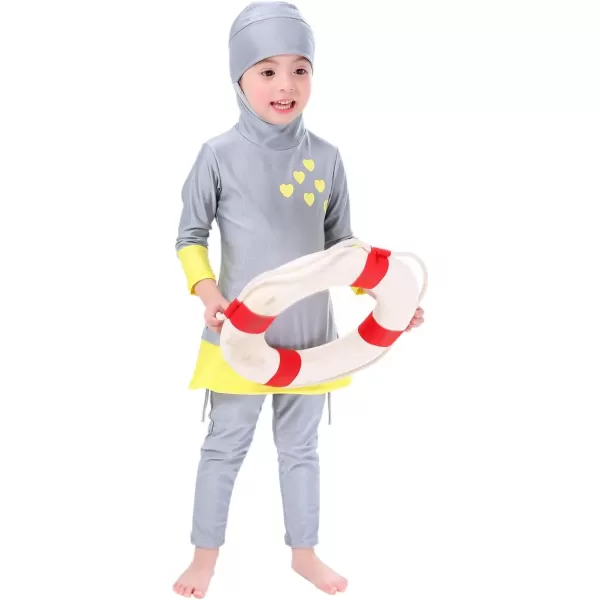 OwlFay Mu Swimsuits For Girls Kids Islamic Burkini Full Cover Hijab Top Pants Swim Costume Bathing SuitGray