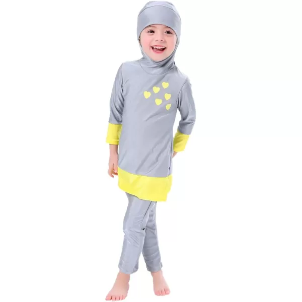 OwlFay Mu Swimsuits For Girls Kids Islamic Burkini Full Cover Hijab Top Pants Swim Costume Bathing SuitGray