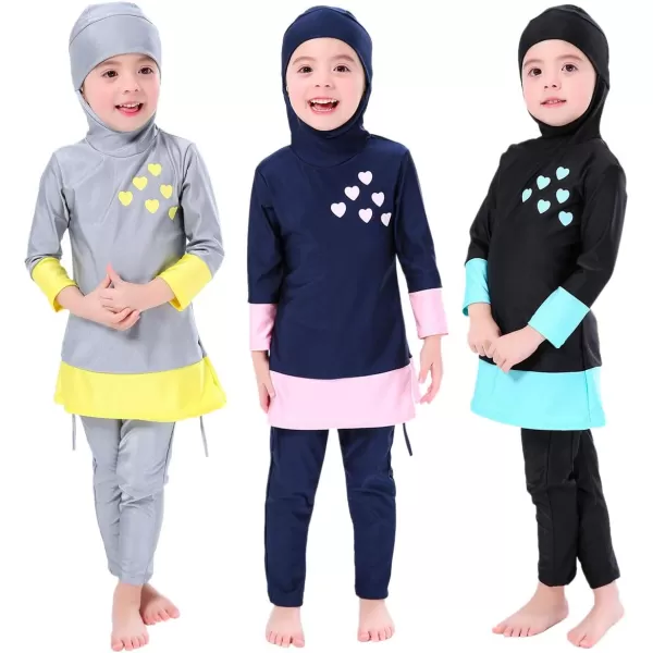 OwlFay Mu Swimsuits For Girls Kids Islamic Burkini Full Cover Hijab Top Pants Swim Costume Bathing SuitGray