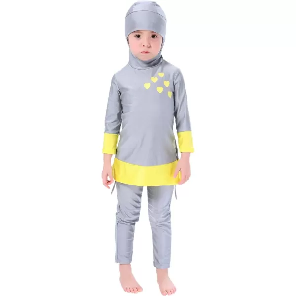 OwlFay Mu Swimsuits For Girls Kids Islamic Burkini Full Cover Hijab Top Pants Swim Costume Bathing SuitGray