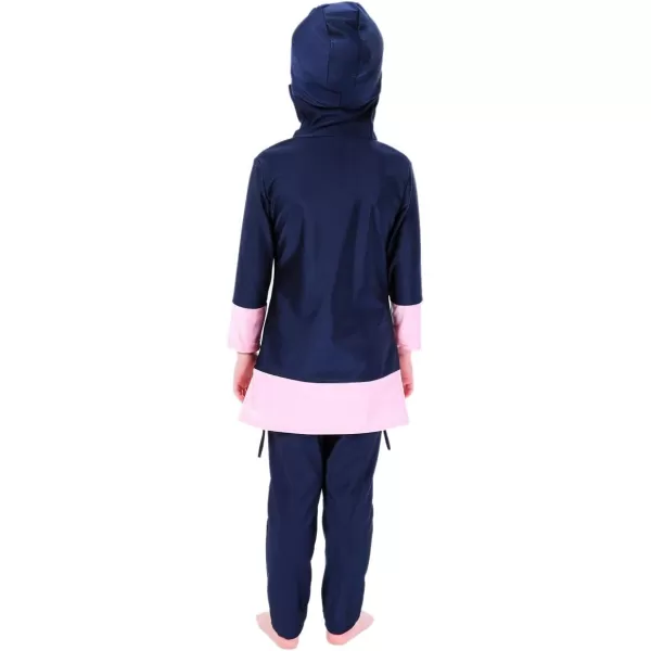 OwlFay Mu Swimsuits For Girls Kids Islamic Burkini Full Cover Hijab Top Pants Swim Costume Bathing SuitNavy Blue