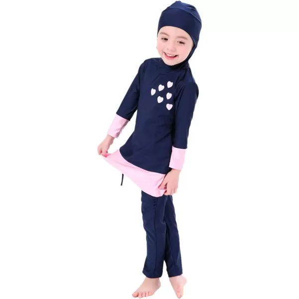 OwlFay Mu Swimsuits For Girls Kids Islamic Burkini Full Cover Hijab Top Pants Swim Costume Bathing SuitNavy Blue