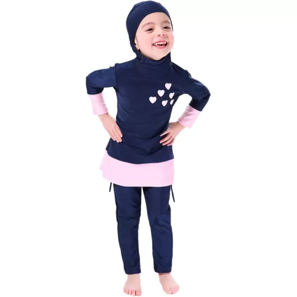 OwlFay Mu Swimsuits For Girls Kids Islamic Burkini Full Cover Hijab Top Pants Swim Costume Bathing SuitNavy Blue