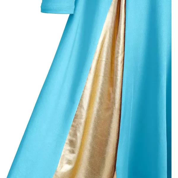 OwlFay Praise Dance Dress for Girl Liturgical Metallic Gold Full Length Long Gown Ruffle Tunic Circle Skirt Worship DancewearBlue  Gold