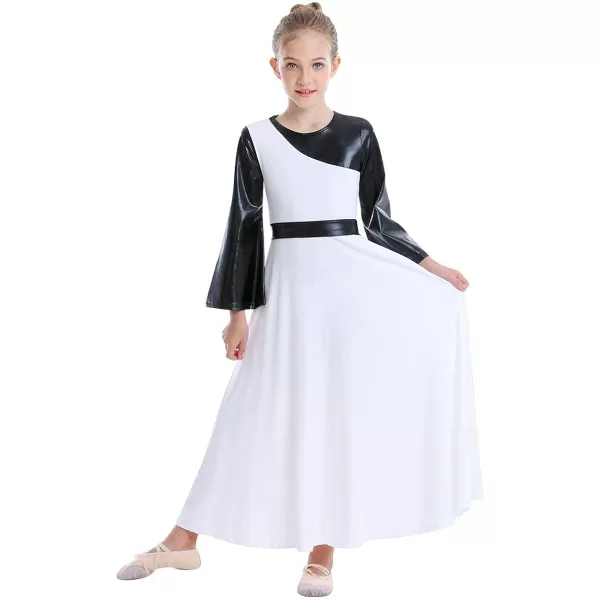 OwlFay Praise Dance Dresses for Girls Gold Metallic Color Block Liturgical Worship Dancewear Celebration of Spirit PraisewearWhite  Black