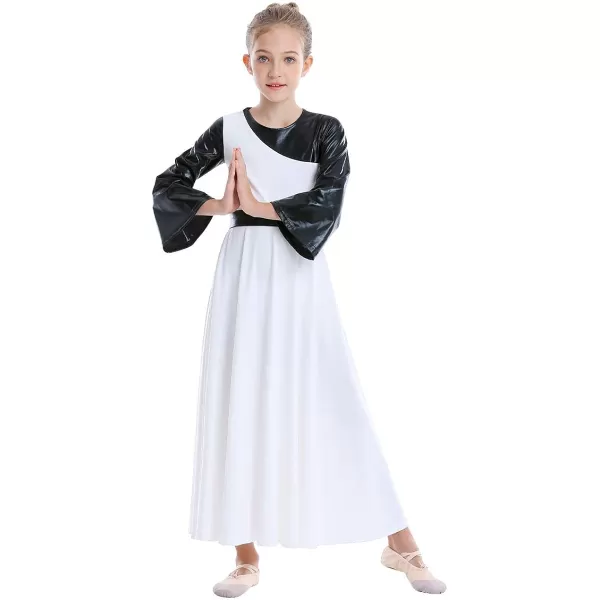 OwlFay Praise Dance Dresses for Girls Gold Metallic Color Block Liturgical Worship Dancewear Celebration of Spirit PraisewearWhite  Black