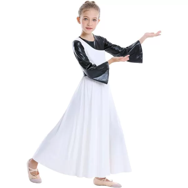 OwlFay Praise Dance Dresses for Girls Gold Metallic Color Block Liturgical Worship Dancewear Celebration of Spirit PraisewearWhite  Black