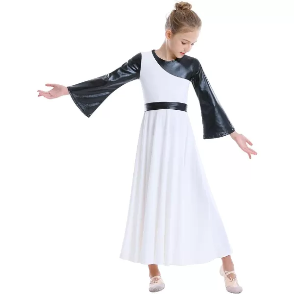 OwlFay Praise Dance Dresses for Girls Gold Metallic Color Block Liturgical Worship Dancewear Celebration of Spirit PraisewearWhite  Black