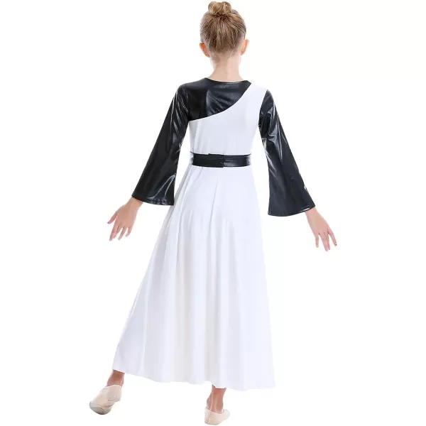 OwlFay Praise Dance Dresses for Girls Gold Metallic Color Block Liturgical Worship Dancewear Celebration of Spirit PraisewearWhite  Black