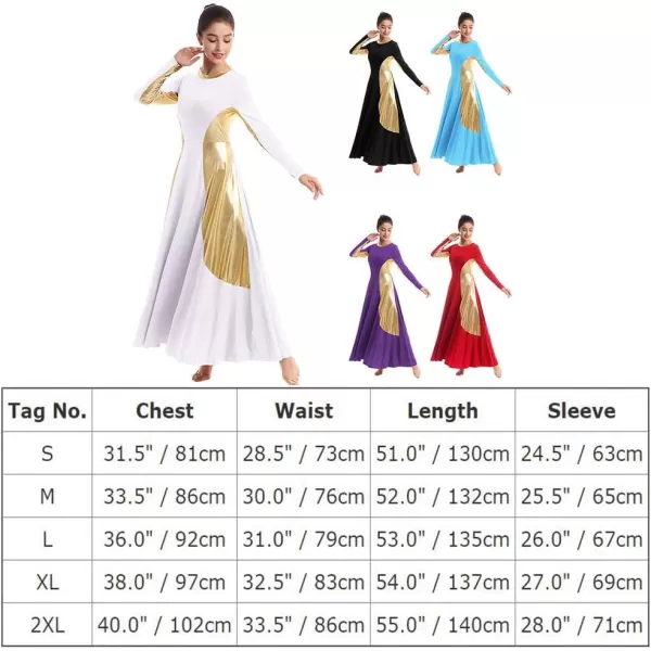 OwlFay Women Metallic Long Sleeve Praise Dance Dress Full Length Loose Fit Swing Gown Liturgical Tunic Skirt Worship CostumeBlack