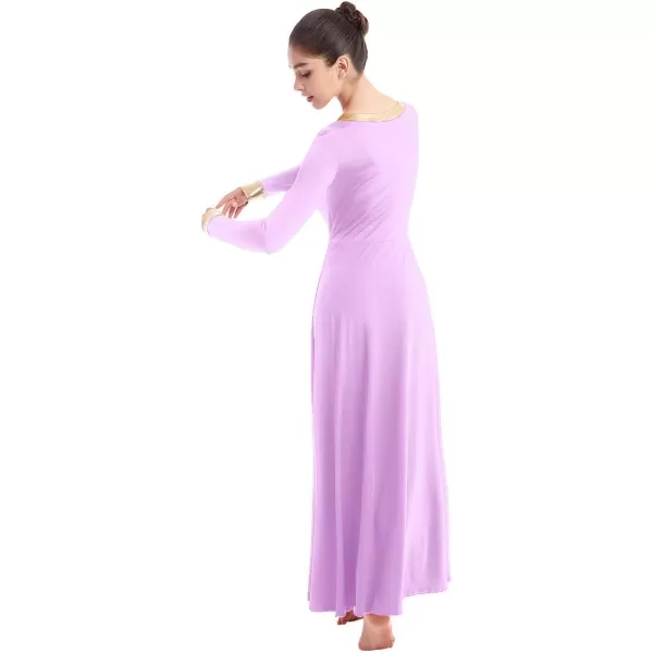 OwlFay Women Metallic VNeck Praise Dance Dresses Liturgical Loose Fit Full Length Color Block Gown Ballet Worship DancewearLight Purple