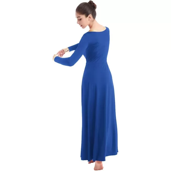 OwlFay Women Metallic VNeck Praise Dance Dresses Liturgical Loose Fit Full Length Color Block Gown Ballet Worship DancewearRoyal Blue