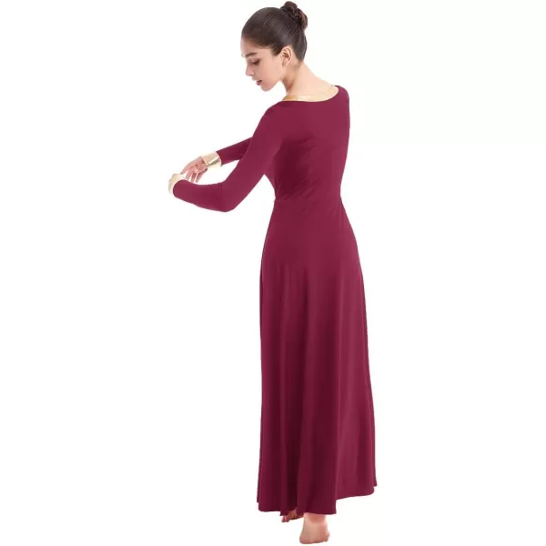 OwlFay Women Metallic VNeck Praise Dance Dresses Liturgical Loose Fit Full Length Color Block Gown Ballet Worship DancewearWine Red