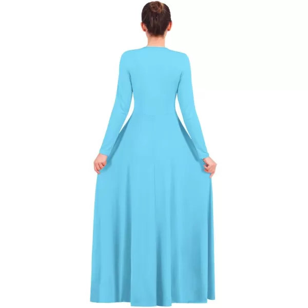 OwlFay Women Metallic VNeck Praise Loose Fit Full Length Long Sleeve Dance Dress Liturgical Church Dancewear Worship CostumeBlue