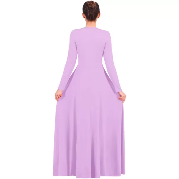 OwlFay Women Metallic VNeck Praise Loose Fit Full Length Long Sleeve Dance Dress Liturgical Church Dancewear Worship CostumeLight Purple