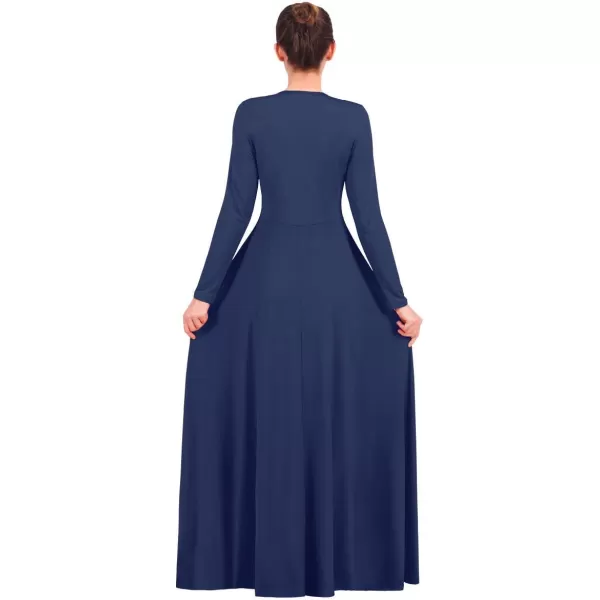 OwlFay Women Metallic VNeck Praise Loose Fit Full Length Long Sleeve Dance Dress Liturgical Church Dancewear Worship CostumeNavy Blue