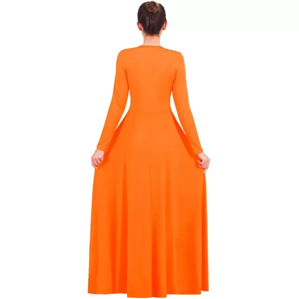 OwlFay Women Metallic VNeck Praise Loose Fit Full Length Long Sleeve Dance Dress Liturgical Church Dancewear Worship CostumeOrange