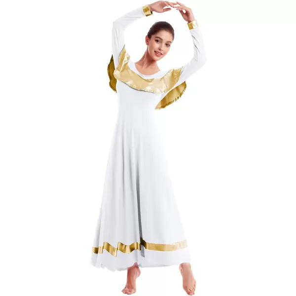 OwlFay Women Ruffle Metallic Gold Color Block Praise Dance Dresses Liturgical Lyrical Worship Tunic Skirt Dancewear CostumeOwlFay Women Ruffle Metallic Gold Color Block Praise Dance Dresses Liturgical Lyrical Worship Tunic Skirt Dancewear Costume