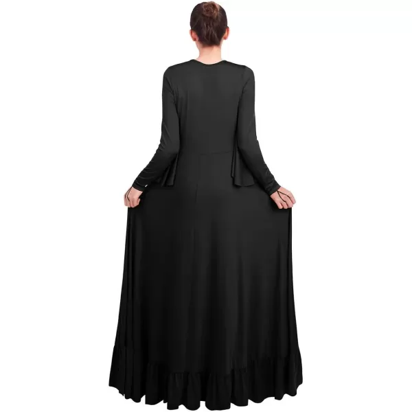 OwlFay Womens Angel Wings Liturgical Praise Dance Dress Solid Ruffle Loose Fit Full Length Church Dancewear Worship CostumeBlack