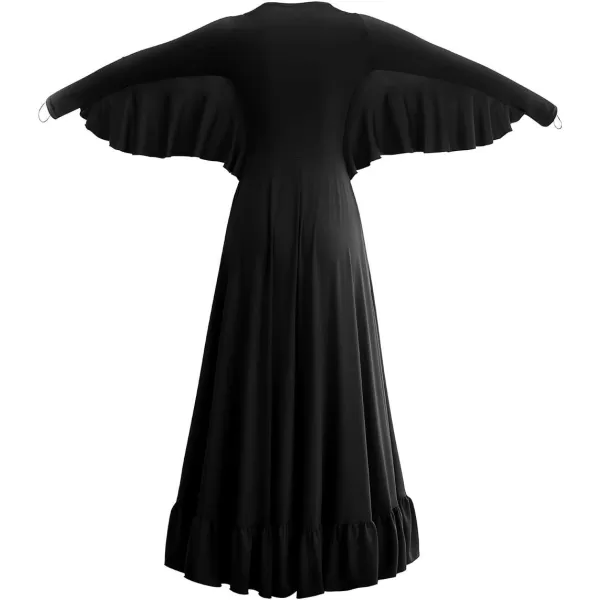 OwlFay Womens Angel Wings Liturgical Praise Dance Dress Solid Ruffle Loose Fit Full Length Church Dancewear Worship CostumeBlack