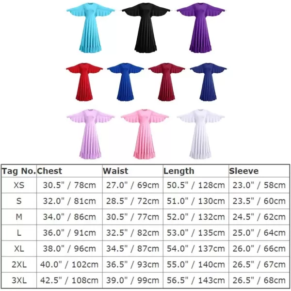 OwlFay Womens Angel Wings Liturgical Praise Dance Dress Solid Ruffle Loose Fit Full Length Church Dancewear Worship CostumeBlue