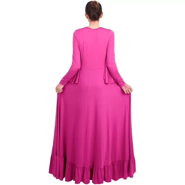 OwlFay Womens Angel Wings Liturgical Praise Dance Dress Solid Ruffle Loose Fit Full Length Church Dancewear Worship CostumeHot Pink