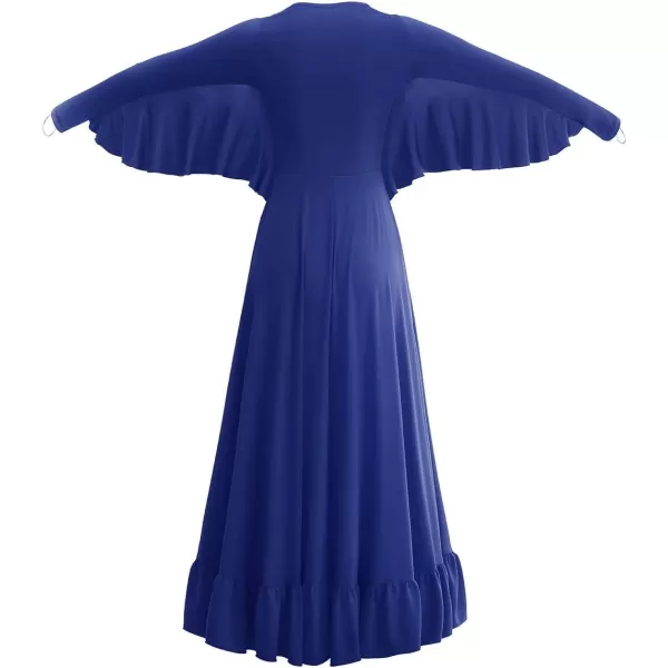 OwlFay Womens Angel Wings Liturgical Praise Dance Dress Solid Ruffle Loose Fit Full Length Church Dancewear Worship CostumeNavy Blue