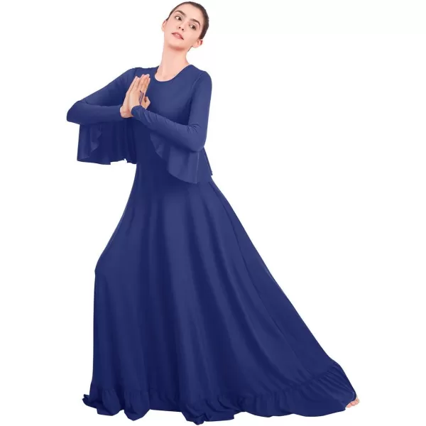 OwlFay Womens Angel Wings Liturgical Praise Dance Dress Solid Ruffle Loose Fit Full Length Church Dancewear Worship CostumeNavy Blue