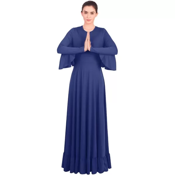 OwlFay Womens Angel Wings Liturgical Praise Dance Dress Solid Ruffle Loose Fit Full Length Church Dancewear Worship CostumeNavy Blue