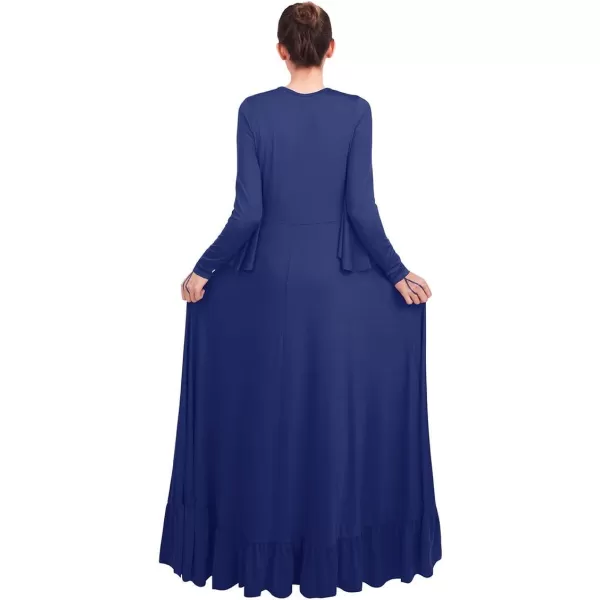 OwlFay Womens Angel Wings Liturgical Praise Dance Dress Solid Ruffle Loose Fit Full Length Church Dancewear Worship CostumeNavy Blue