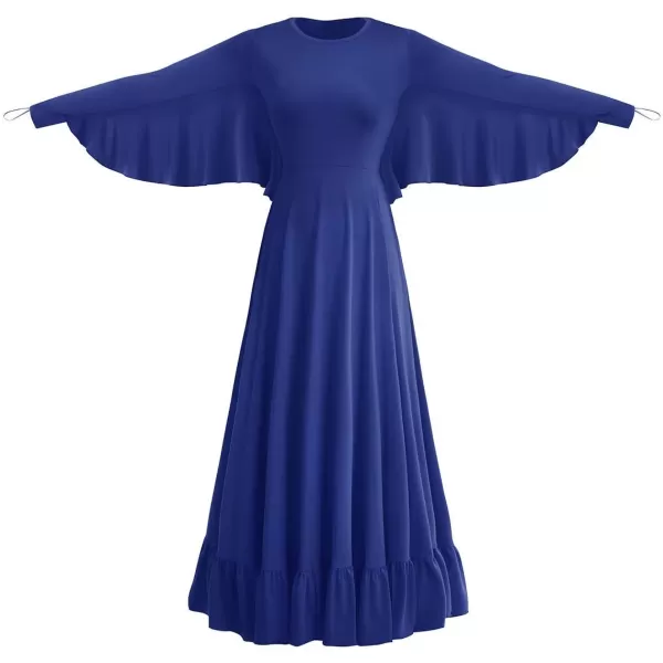 OwlFay Womens Angel Wings Liturgical Praise Dance Dress Solid Ruffle Loose Fit Full Length Church Dancewear Worship CostumeNavy Blue