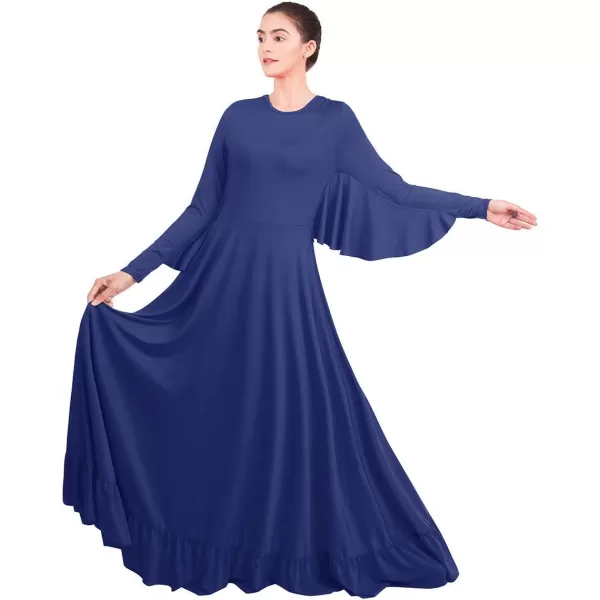 OwlFay Womens Angel Wings Liturgical Praise Dance Dress Solid Ruffle Loose Fit Full Length Church Dancewear Worship CostumeNavy Blue