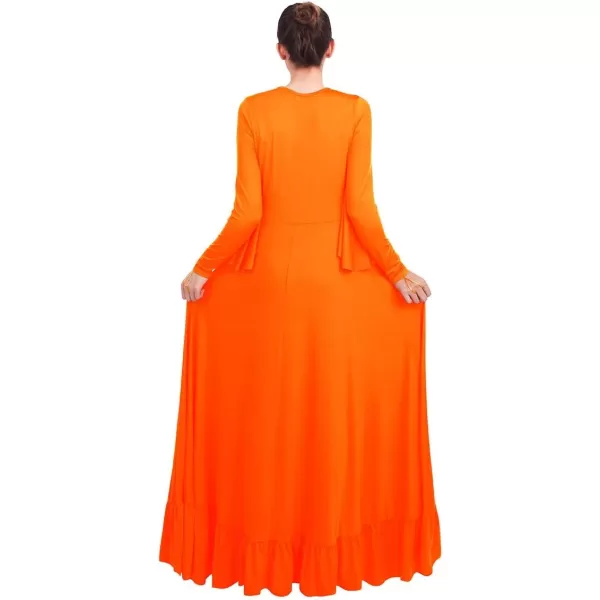 OwlFay Womens Angel Wings Liturgical Praise Dance Dress Solid Ruffle Loose Fit Full Length Church Dancewear Worship CostumeOrange