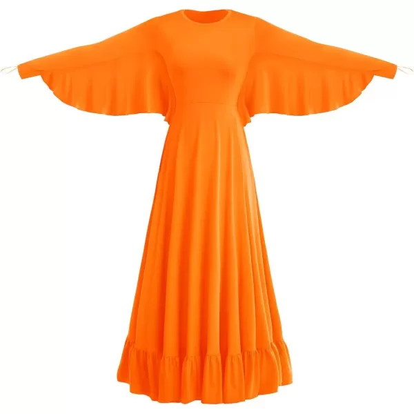 OwlFay Womens Angel Wings Liturgical Praise Dance Dress Solid Ruffle Loose Fit Full Length Church Dancewear Worship CostumeOrange