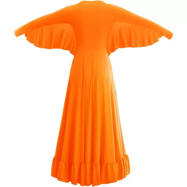 OwlFay Womens Angel Wings Liturgical Praise Dance Dress Solid Ruffle Loose Fit Full Length Church Dancewear Worship CostumeOrange