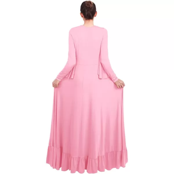 OwlFay Womens Angel Wings Liturgical Praise Dance Dress Solid Ruffle Loose Fit Full Length Church Dancewear Worship CostumePink