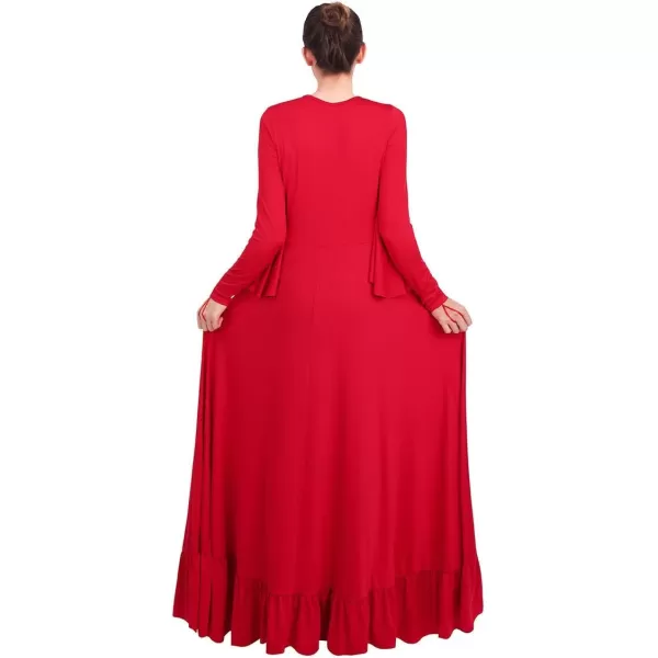 OwlFay Womens Angel Wings Liturgical Praise Dance Dress Solid Ruffle Loose Fit Full Length Church Dancewear Worship CostumeRed