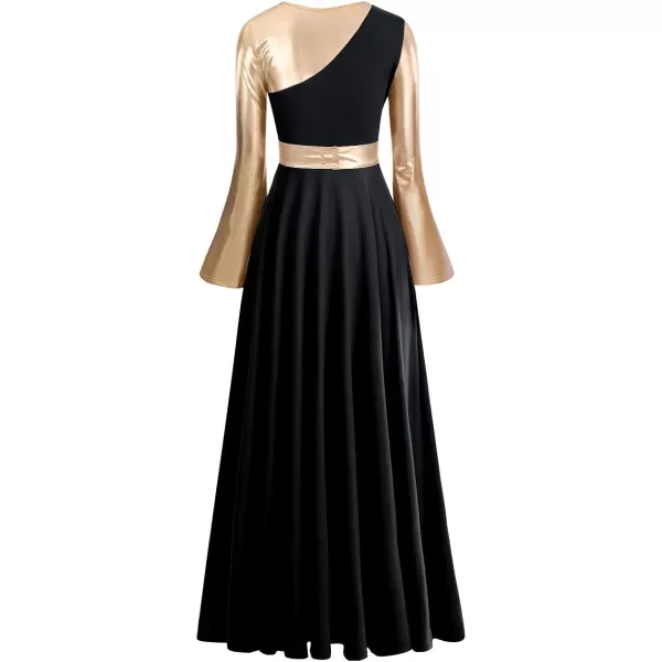 OwlFay Womens Praise Dance Dress Metallic Color Block Liturgical Church Dancewear Lyrical Skirt Worship Costume WaistbandBlack  Gold