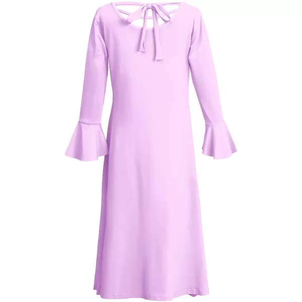 Praise Dance Dress for Girls Kid Solid Bell Long Sleeve Liturgical Loose Fit Full Length Worship Skirt Church DancewearLight Purple