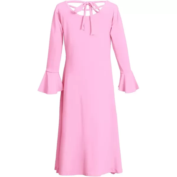 Praise Dance Dress for Girls Kid Solid Bell Long Sleeve Liturgical Loose Fit Full Length Worship Skirt Church DancewearPink