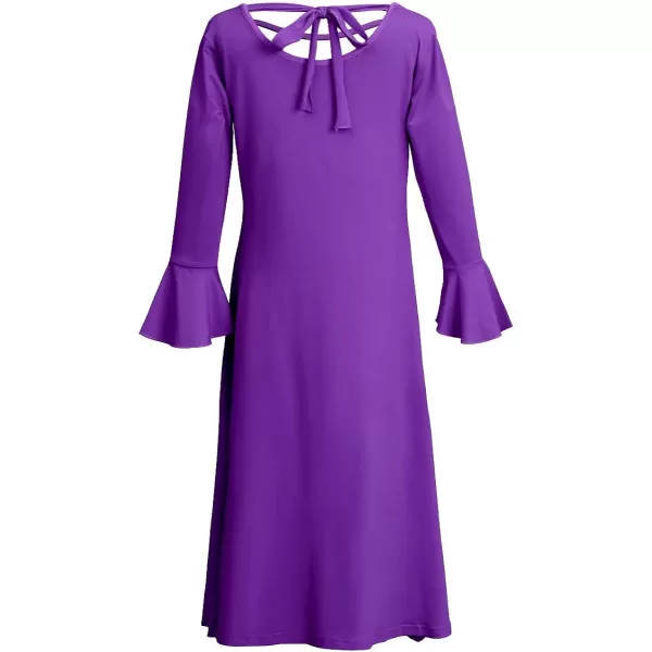 Praise Dance Dress for Girls Kid Solid Bell Long Sleeve Liturgical Loose Fit Full Length Worship Skirt Church DancewearPurple