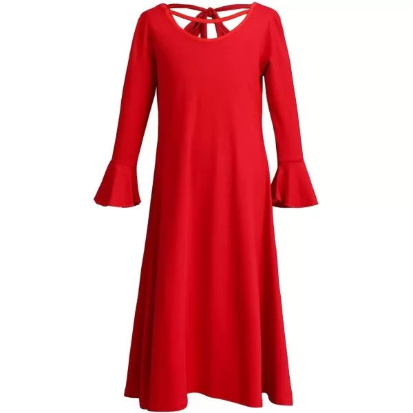 Praise Dance Dress for Girls Kid Solid Bell Long Sleeve Liturgical Loose Fit Full Length Worship Skirt Church DancewearRed